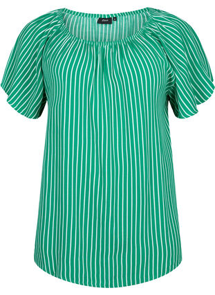 Gestreifte Viskosebluse mit kurzen Ärmeln, J.Green/White Stripe, Packshot image number 0