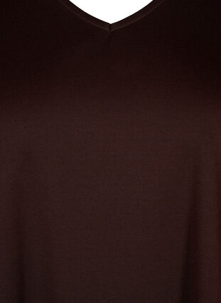 Einfarbiges Kleid mit V-Ausschnitt und 3/4 Ärmeln, Coffee Bean, Packshot image number 2