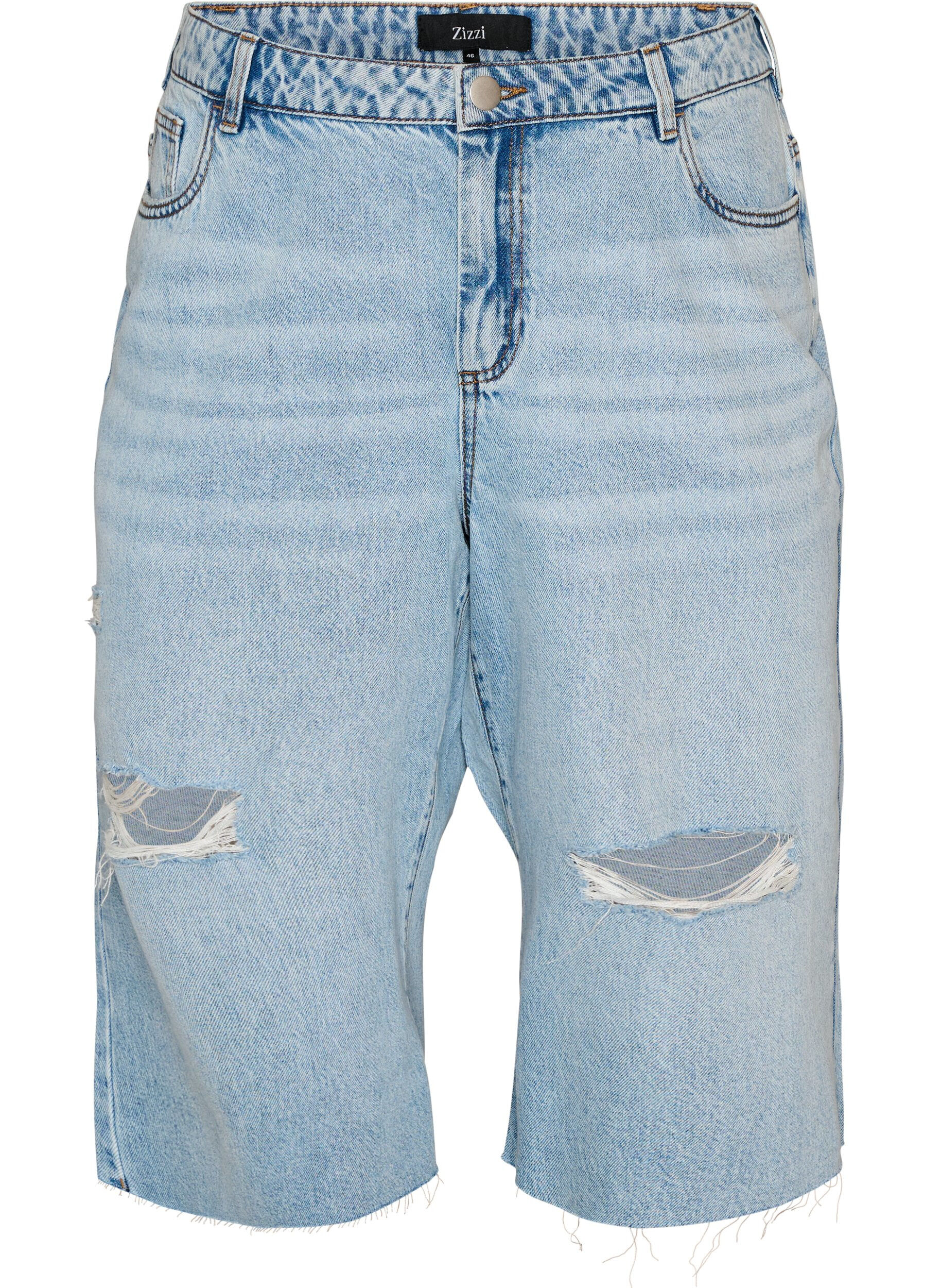 ZizziCropped Jeans mit abgenutzter Optik und offenen Kanten, Blau, Packshot image number 0