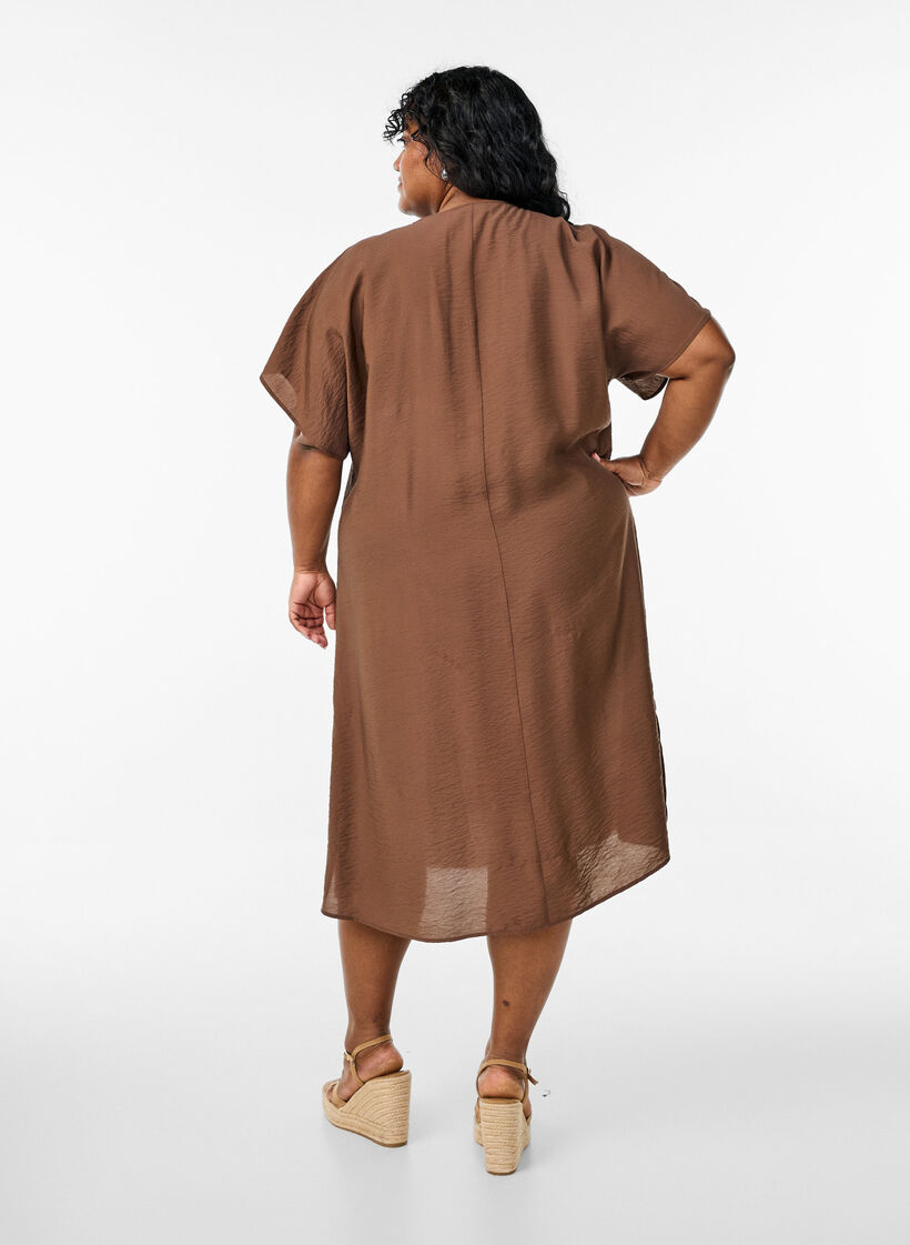 Kleid aus Viskose mit V-Ausschnitt, Braun, Model image number 2