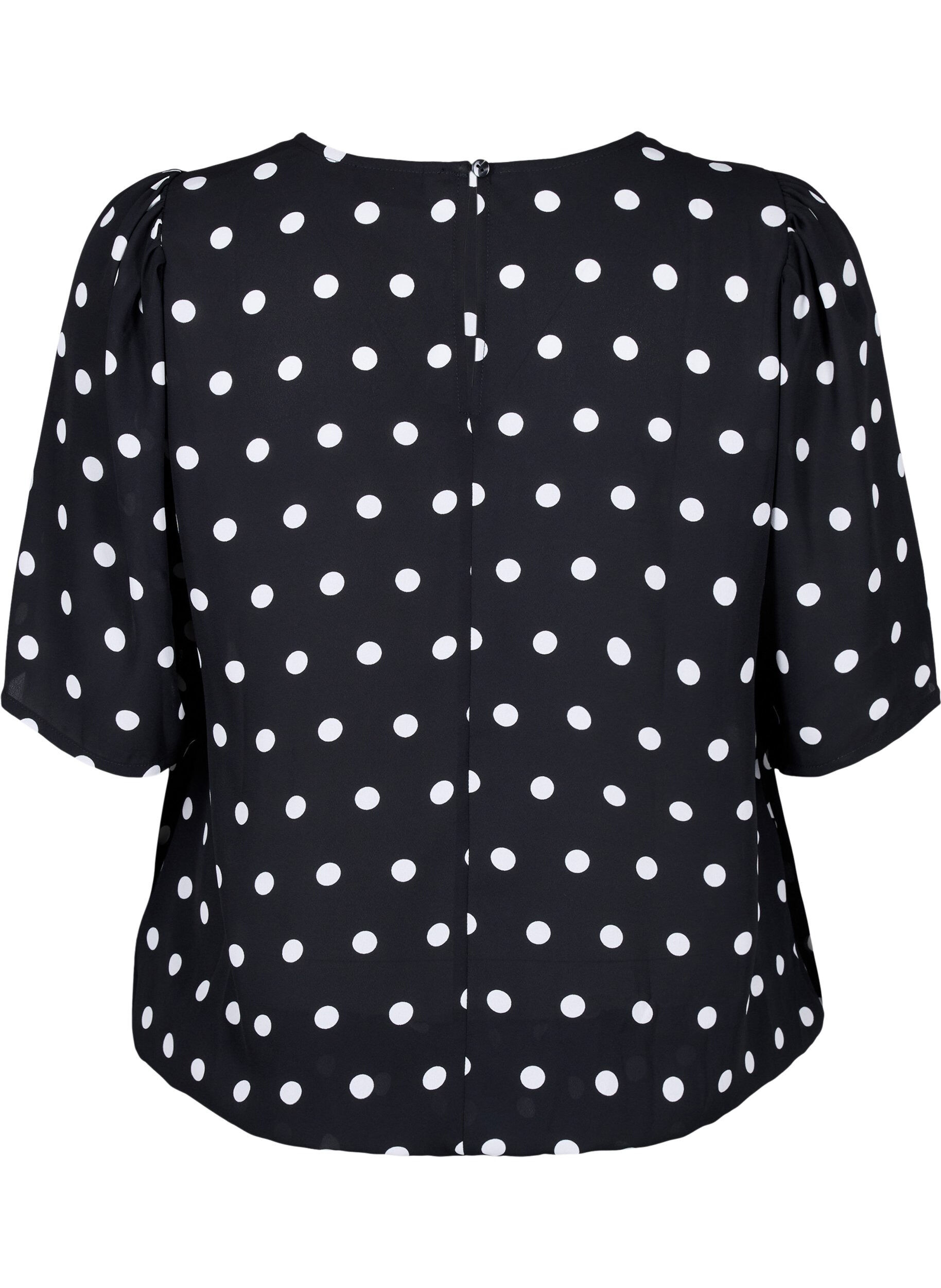 ZizziGepunktete Bluse mit kurzen &Auml;rmeln, Black W. White Dot, Packshot image number 1