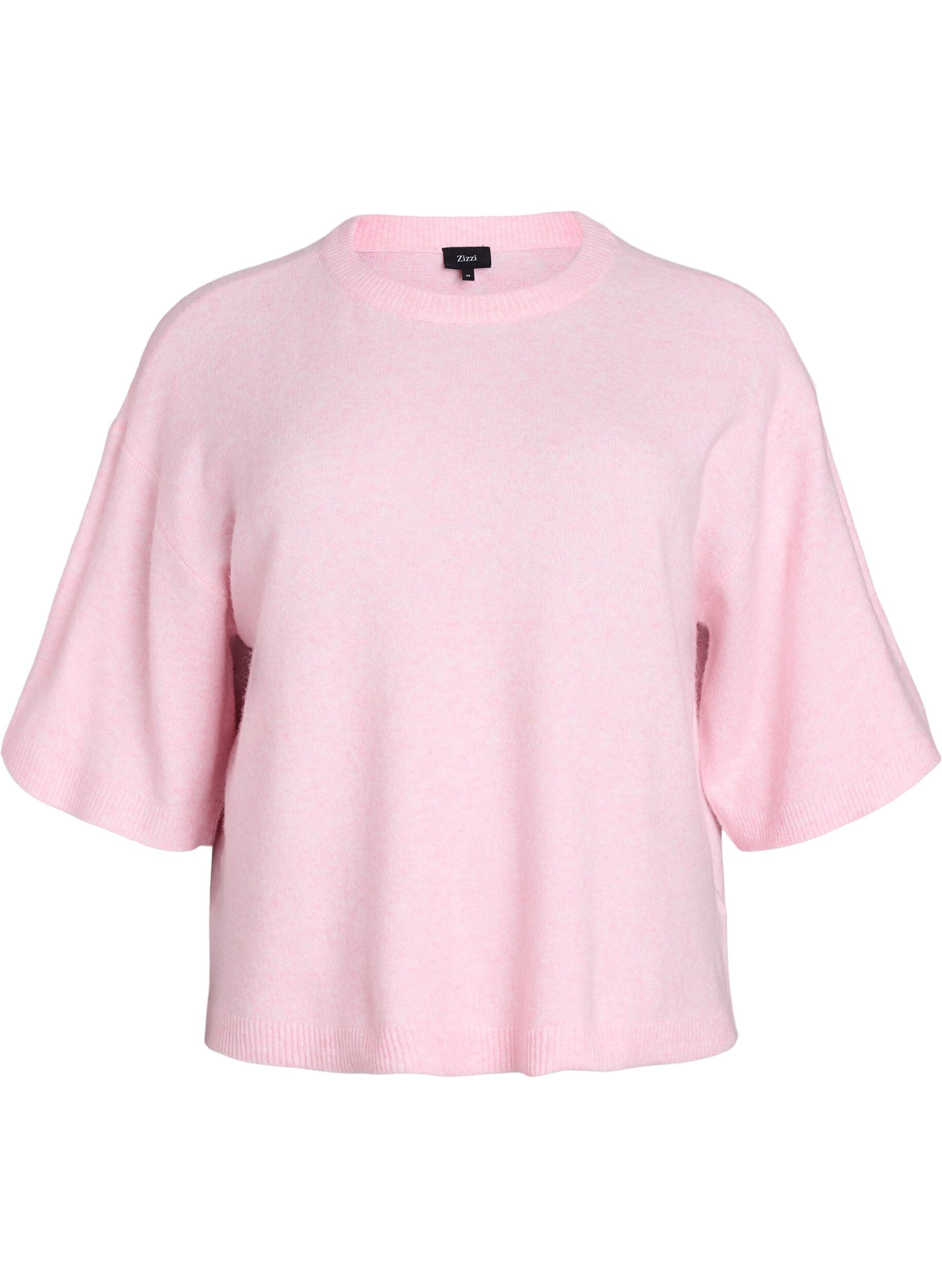 Locker sitzende Strickshirt mit kurzen &Auml;rmeln