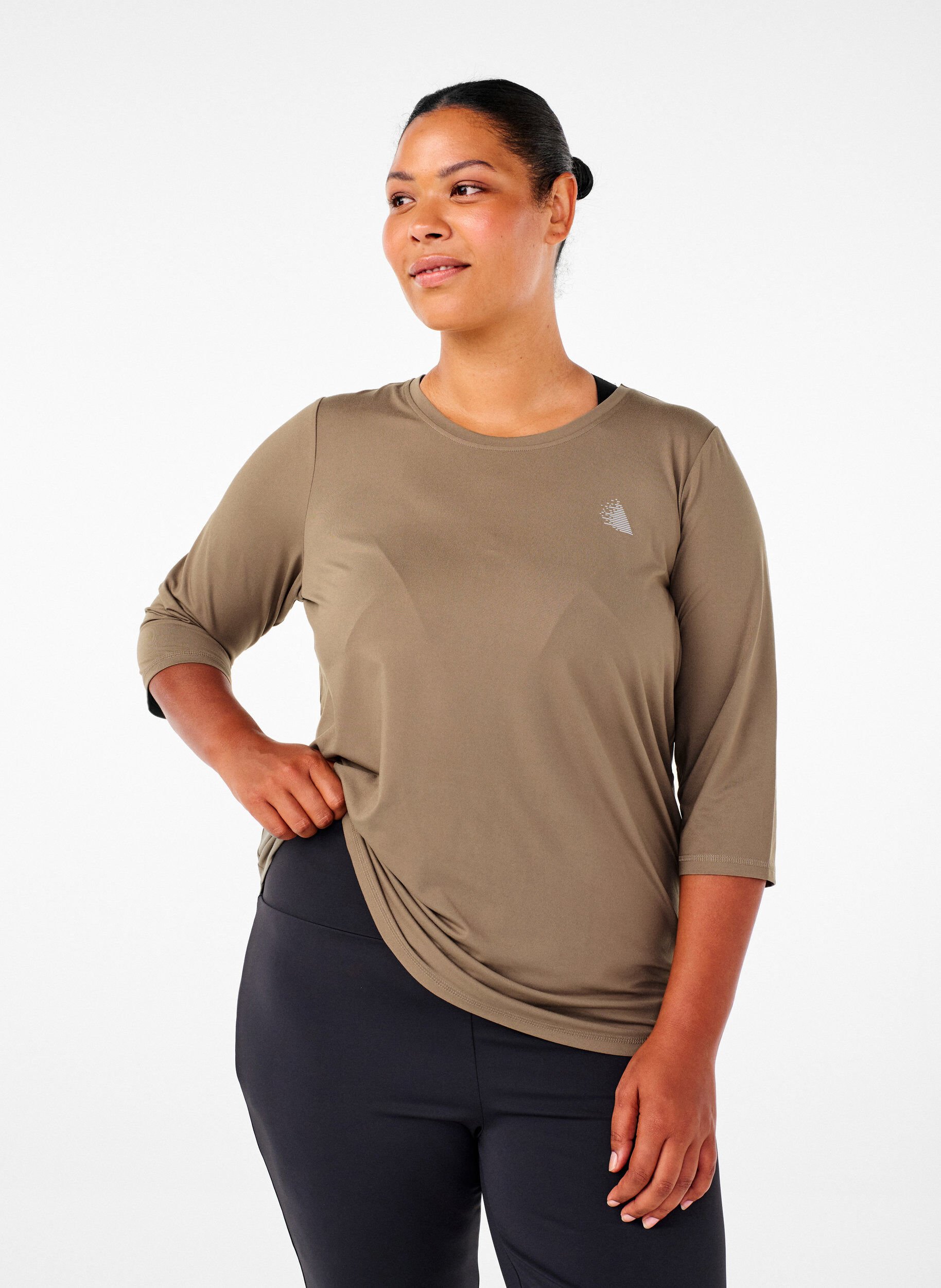 Zizzi Trainingsbluse mit 3/4 &Auml;rmeln, Beige, Model image number 0