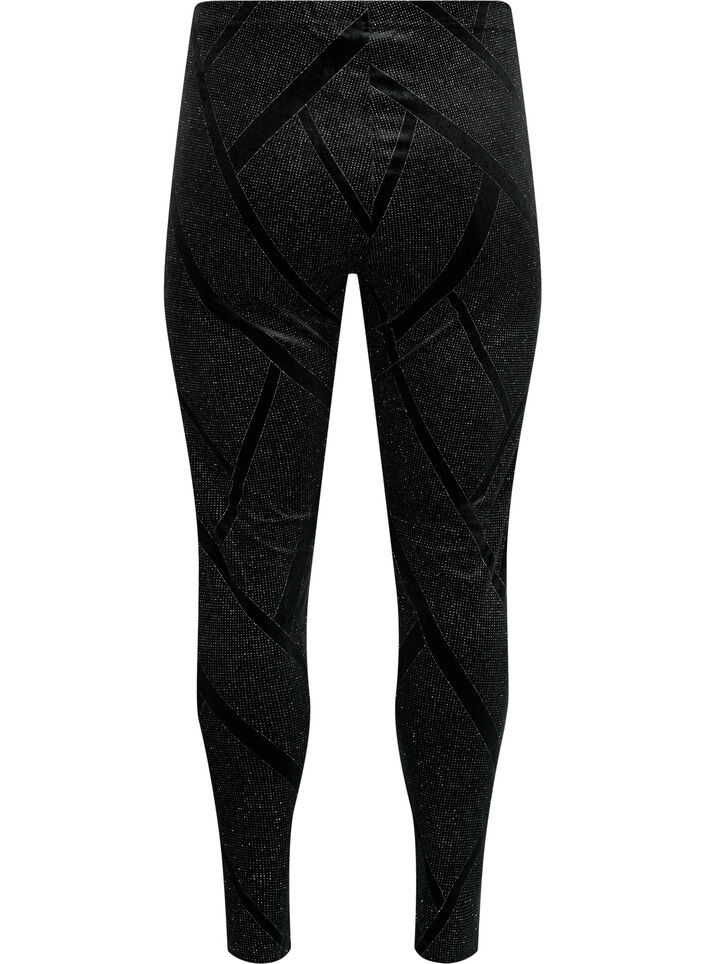 Velours-Leggings mit Glitzer und Muster, Schwarz, Packshot image number 1