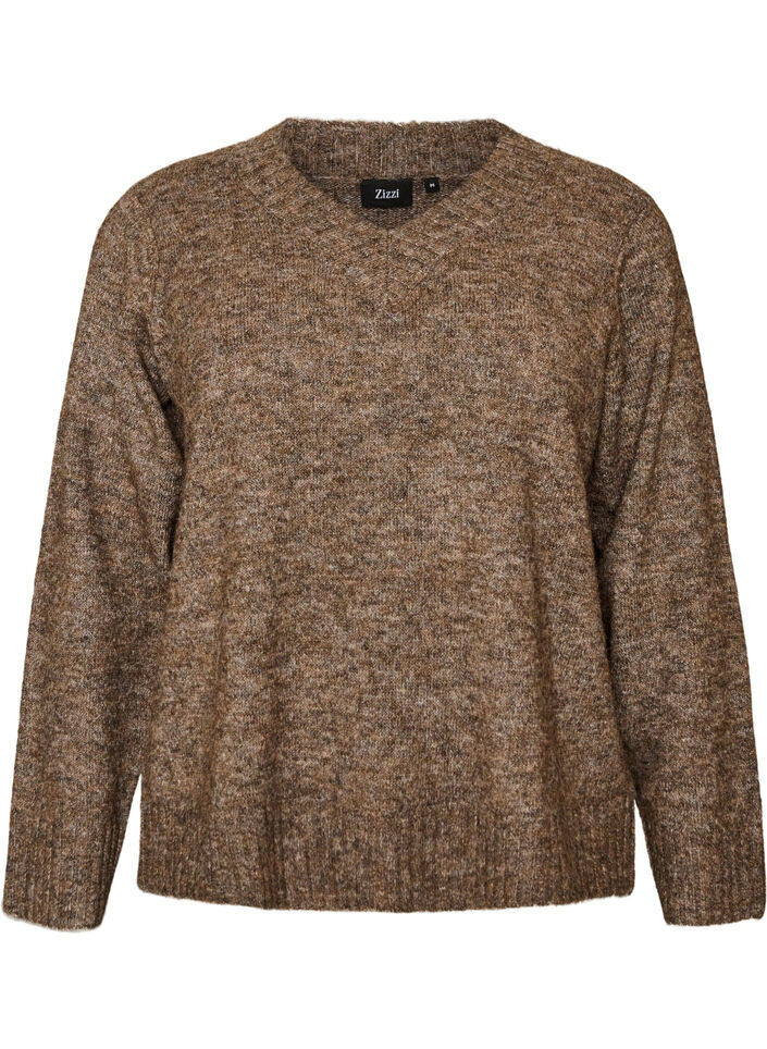 Pullover mit V-Ausschnitt, Braun, Packshot image number 0