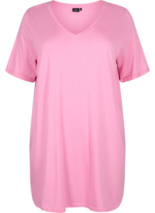 Einfarbiges Oversize T-Shirt mit V-Ausschnitt, Rosebloom, Packshot image number 0