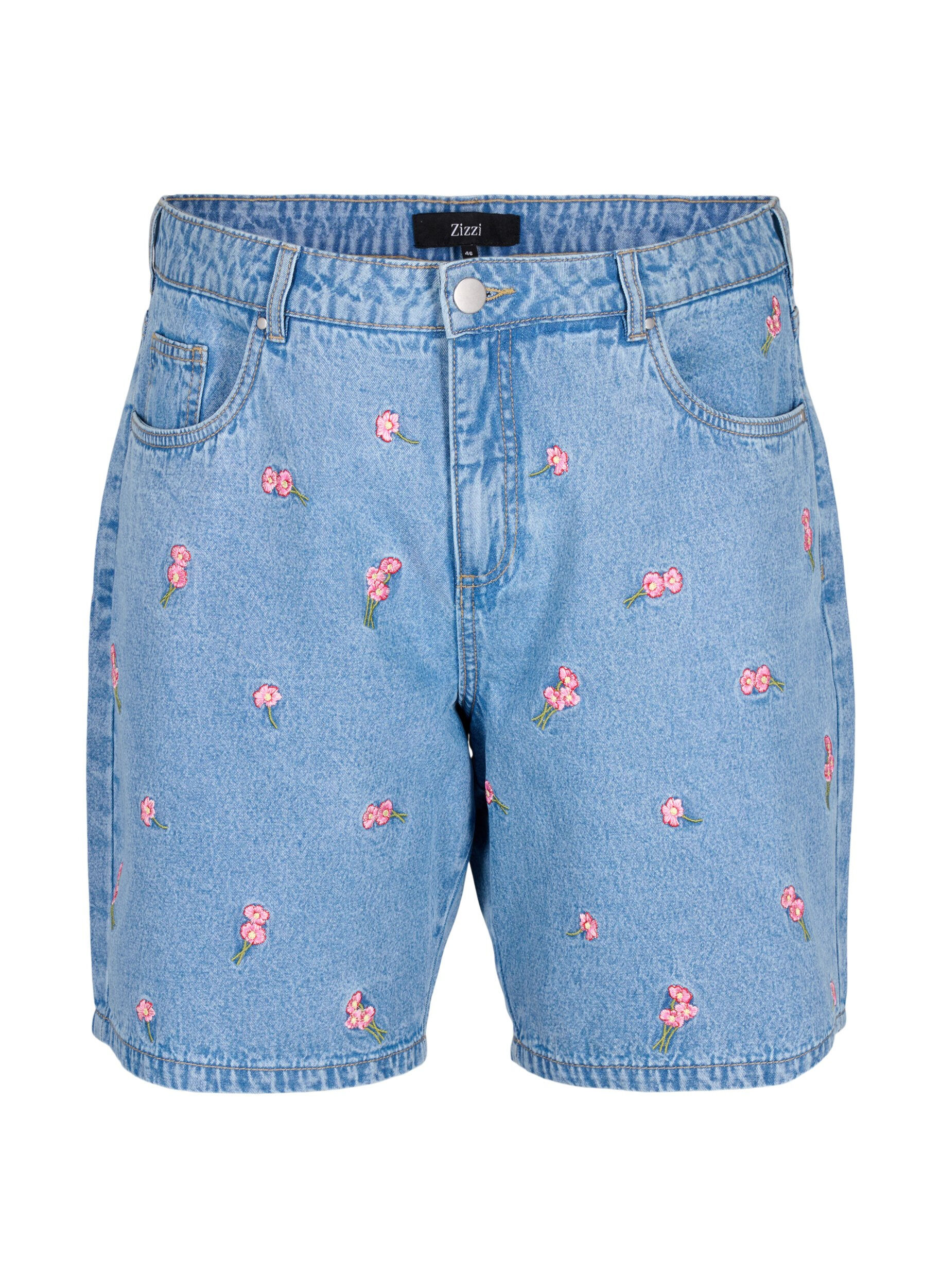 ZizziDenim-Shorts mit gesticktem Erdbeermotiv, Blau, Packshot image number 0