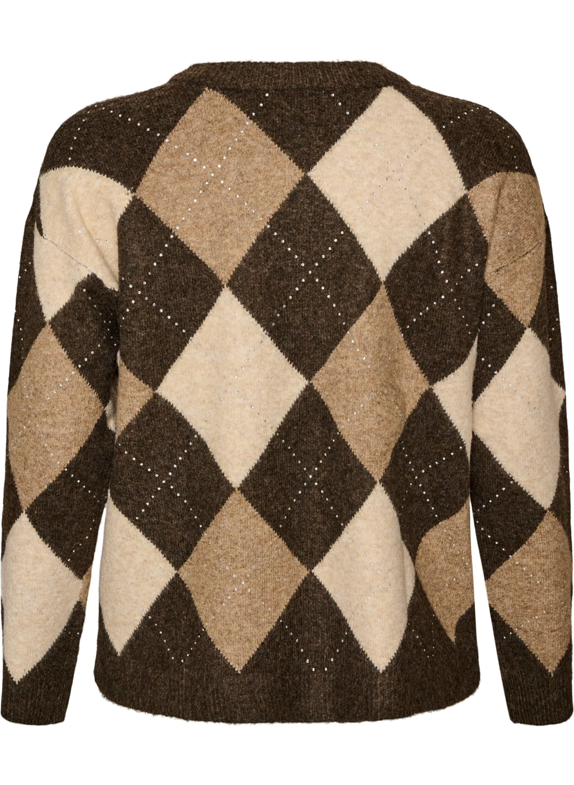 ZizziStricktop mit Argyle-Muster und Strasssteinen, Braun, Packshot image number 1