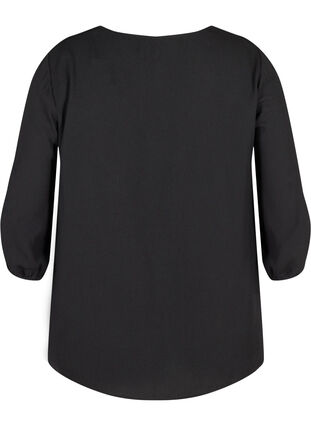 Einfarbige Bluse mit Spitze und 3/4-Ärmeln, Black, Packshot image number 1
