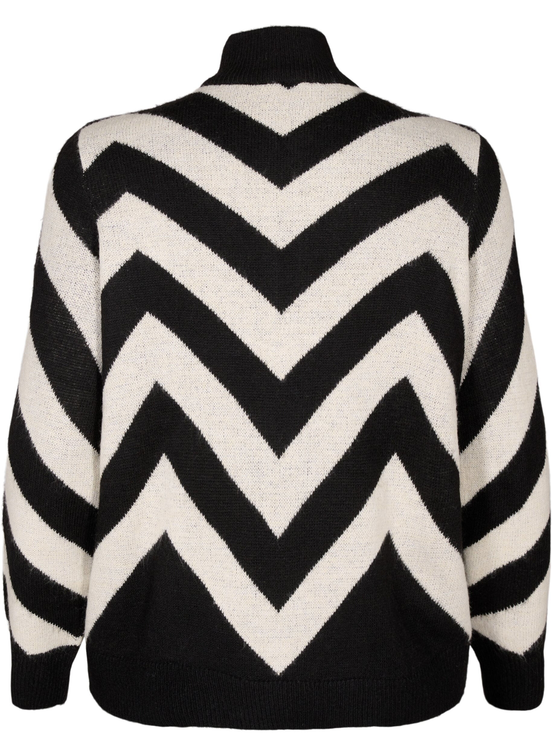 ZizziHochgeschlossener Strickpullover mit Rei&szlig;verschluss, Black Birch Stripe, Packshot image number 1