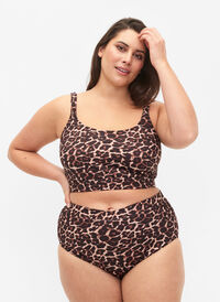 Bikini-Hose mit Print und hoher Taille, Autentic Leopard, Model
