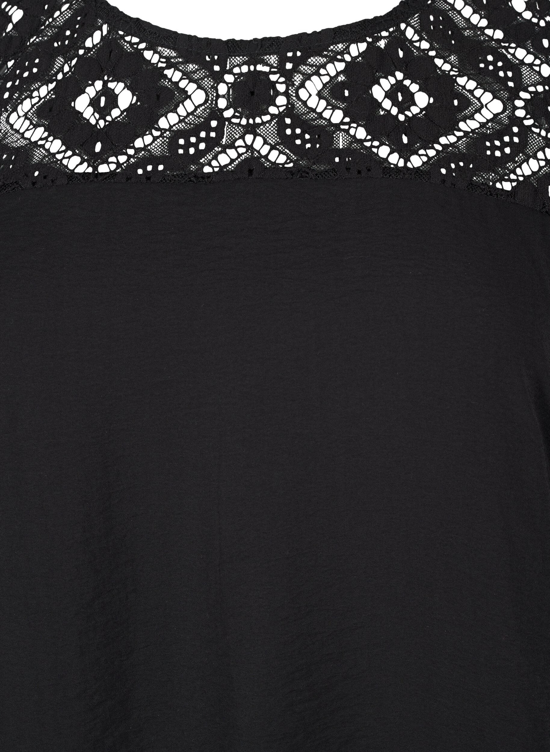 ZizziKurz&auml;rmelige Viskosebluse mit Spitzendetail, Black, Packshot image number 2
