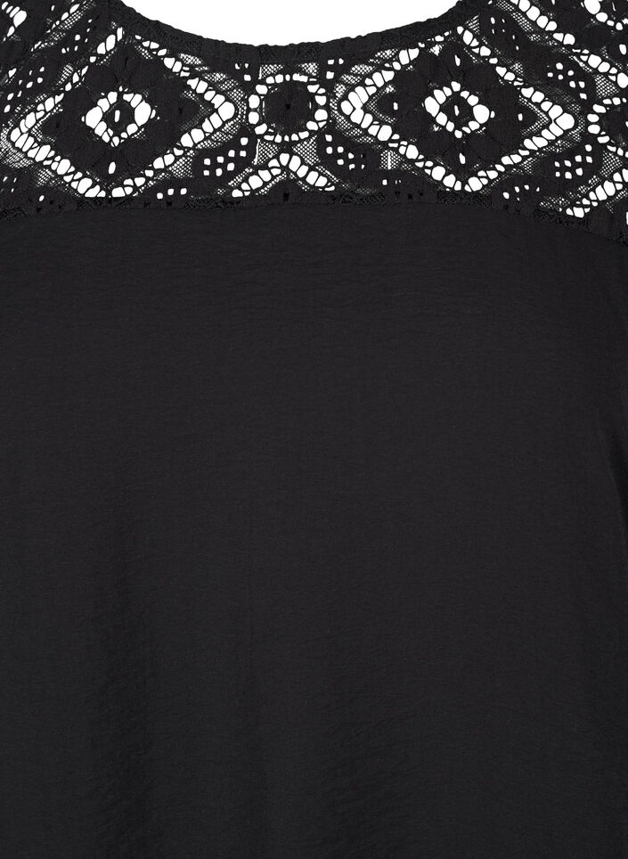 Kurzärmelige Viskosebluse mit Spitzendetail, Black, Packshot image number 2