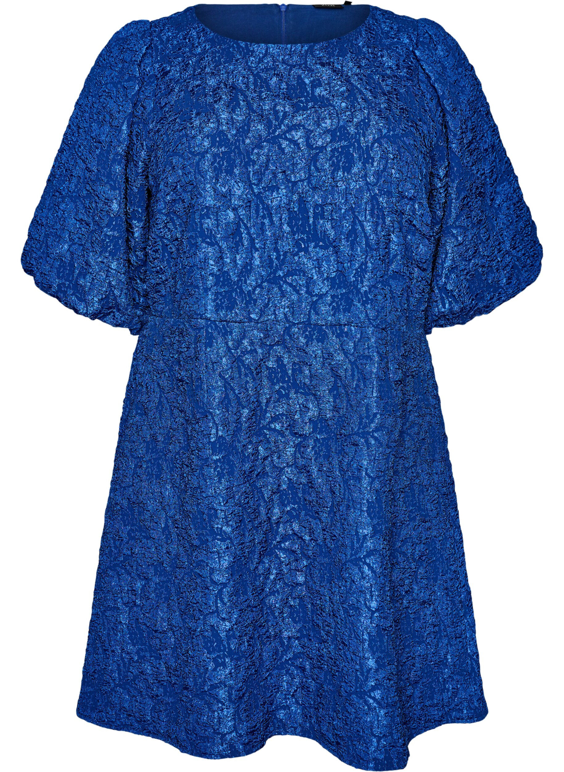 Kleid aus Jacquard mit Puff&auml;rmeln und A-Linie