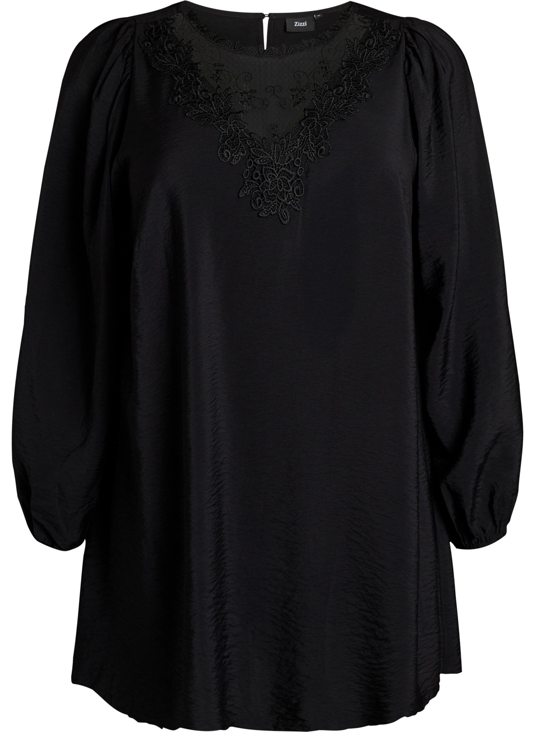 ZizziTunika aus Viskose mit Spitzendetails, Schwarz, Packshot image number 0