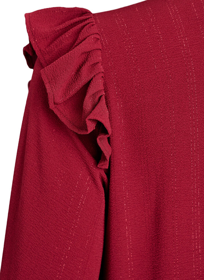 Kurzes Kleid mit R&uuml;schen und Glitzer , Dunkles Bordeaux, Packshot image number 3