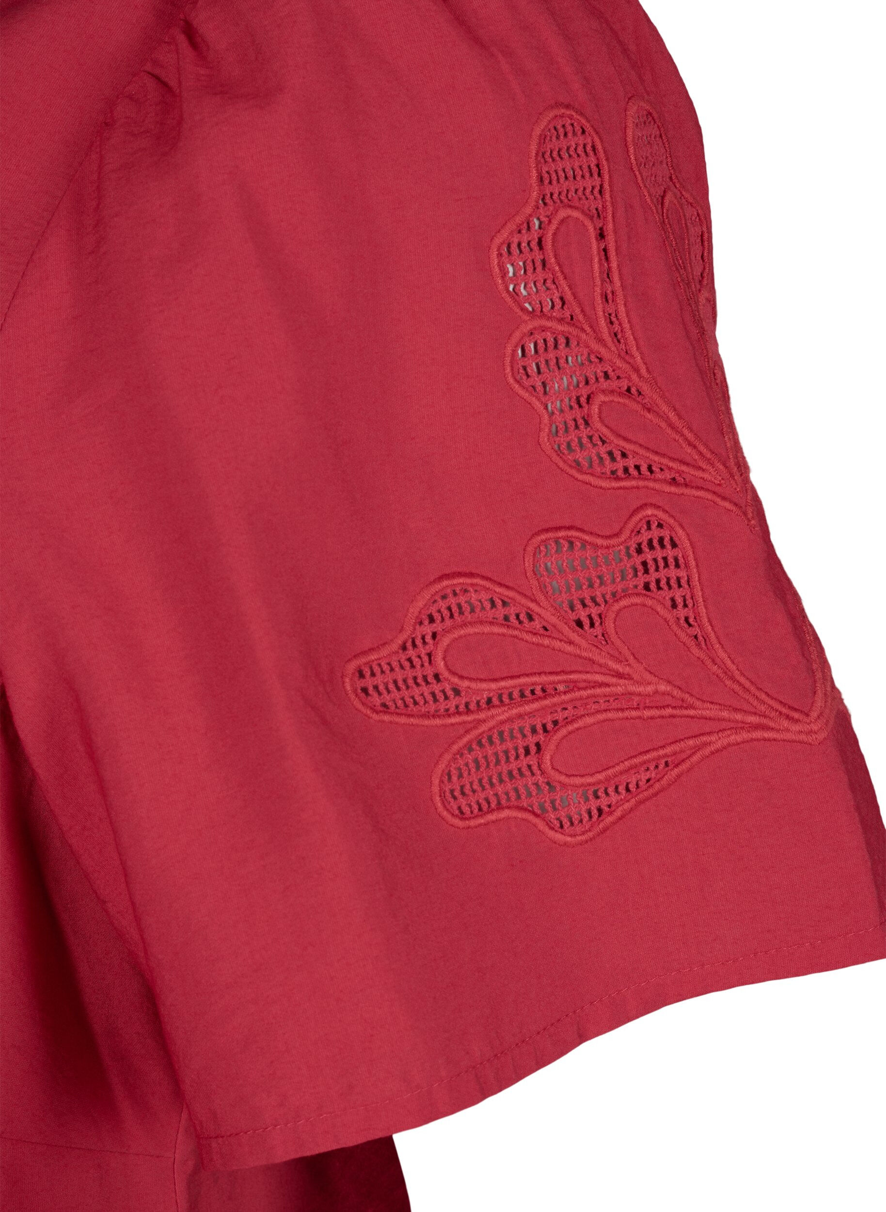 Zizzi Kurzarm-Bluse aus Viskose mit Stickerei, Rot, Packshot image number 3