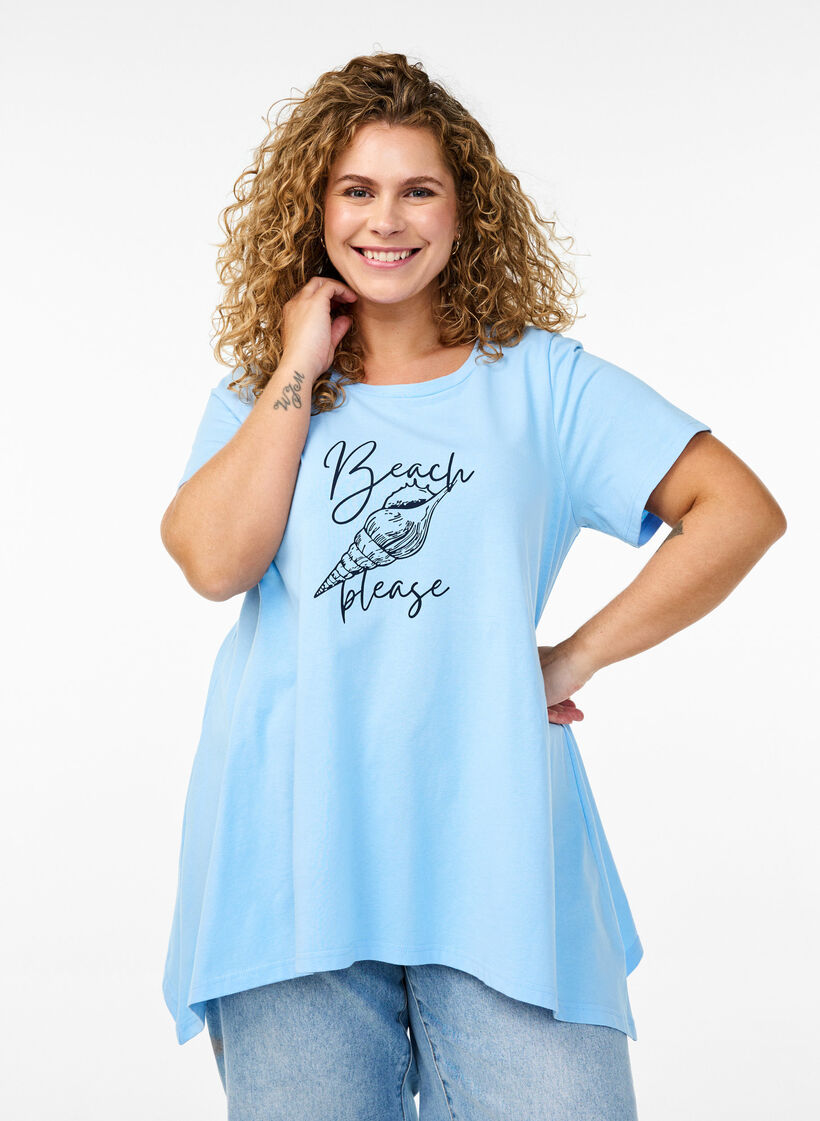 T-Shirt mit Rundhalsausschnitt und A-Linie, Blau, Model image number 0