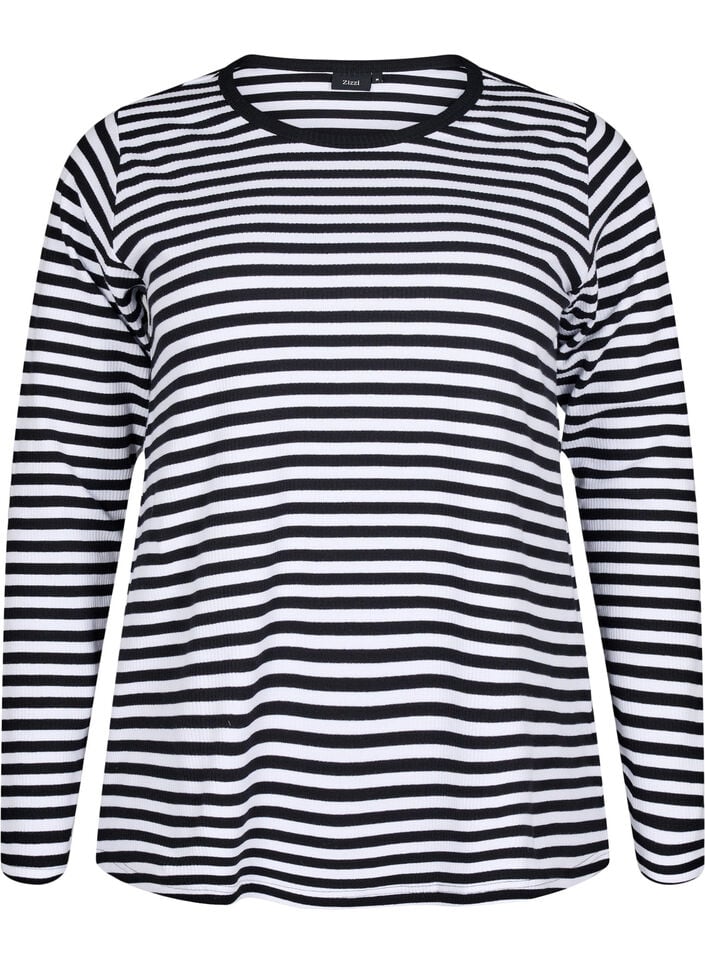 Gestreifte Bluse mit langen &Auml;rmeln, Schwarz, Packshot image number 0