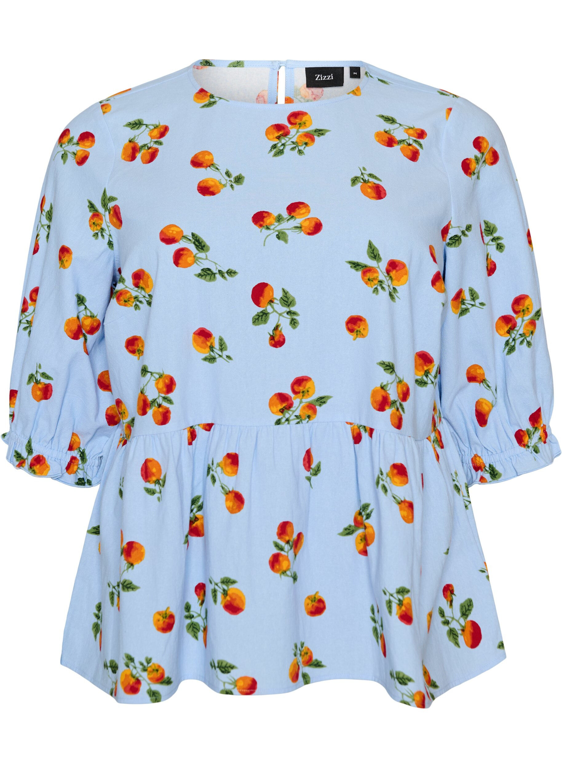 ZizziBluse aus Baumwolle mit Tomaten-Print und Peplum, Blau, Packshot image number 0