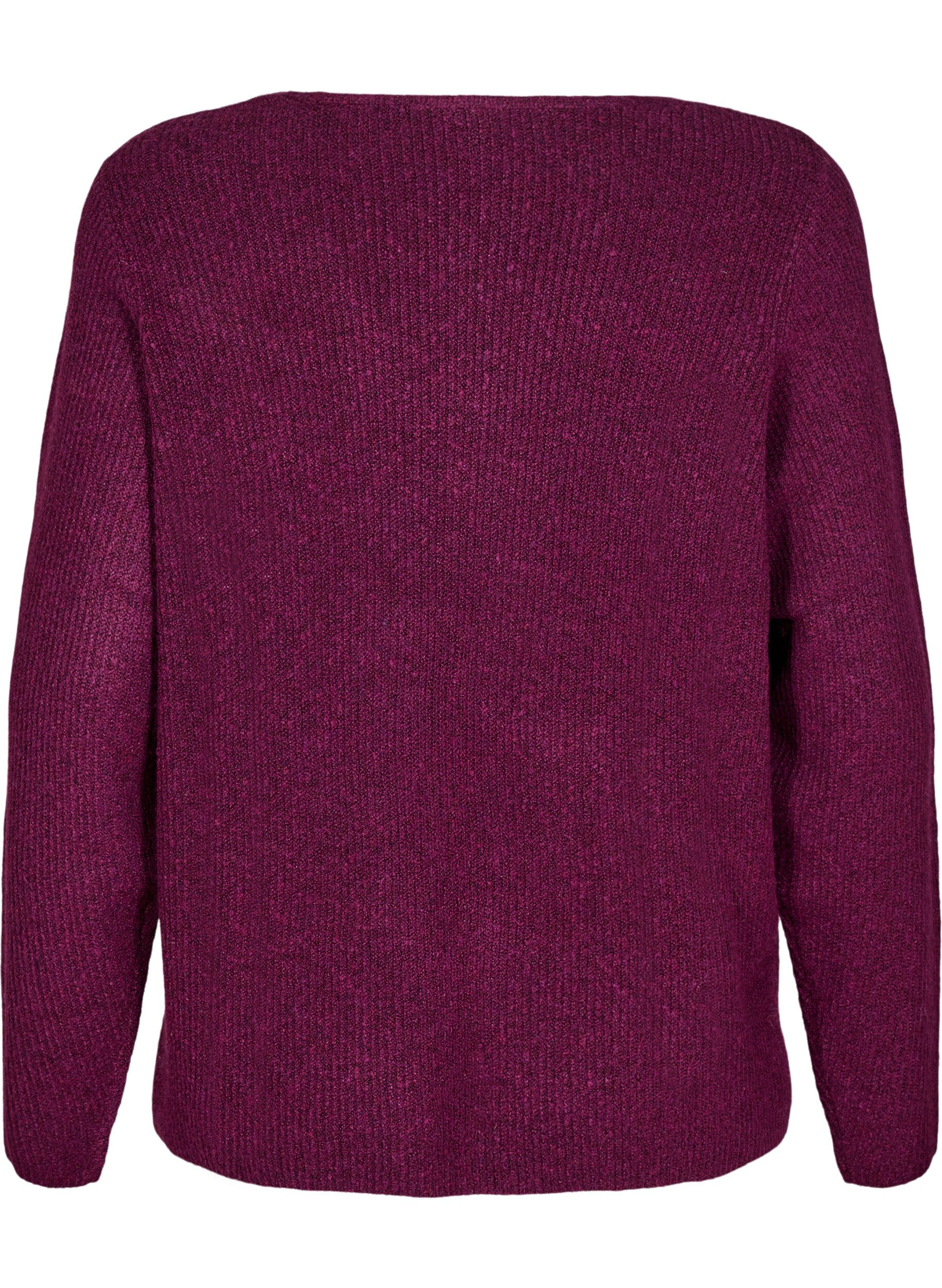 ZizziStrickbluse mit V-Ausschnitt und langen &Auml;rmeln, Potent P. Black Mel., Packshot image number 1