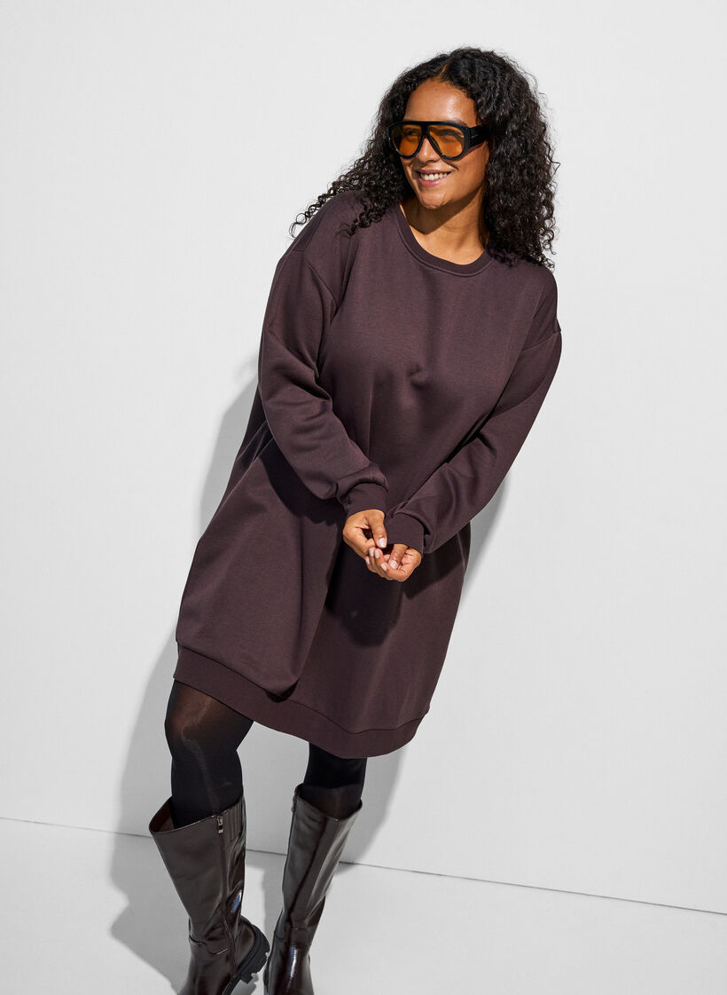 Lockeres Sweatkleid mit Taschen, Braun, Model image number 0