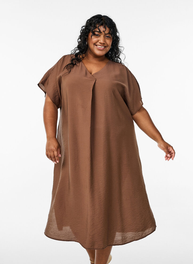Kleid aus Viskose mit V-Ausschnitt, Braun, Model image number 0