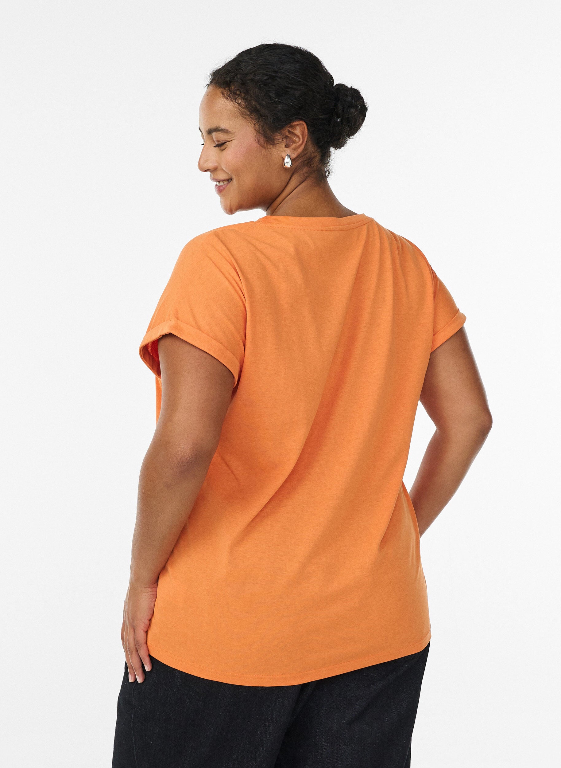 ZizziKurz&auml;rmeliges T-Shirt aus Baumwollmischgewebe, Orange, Model image number 2