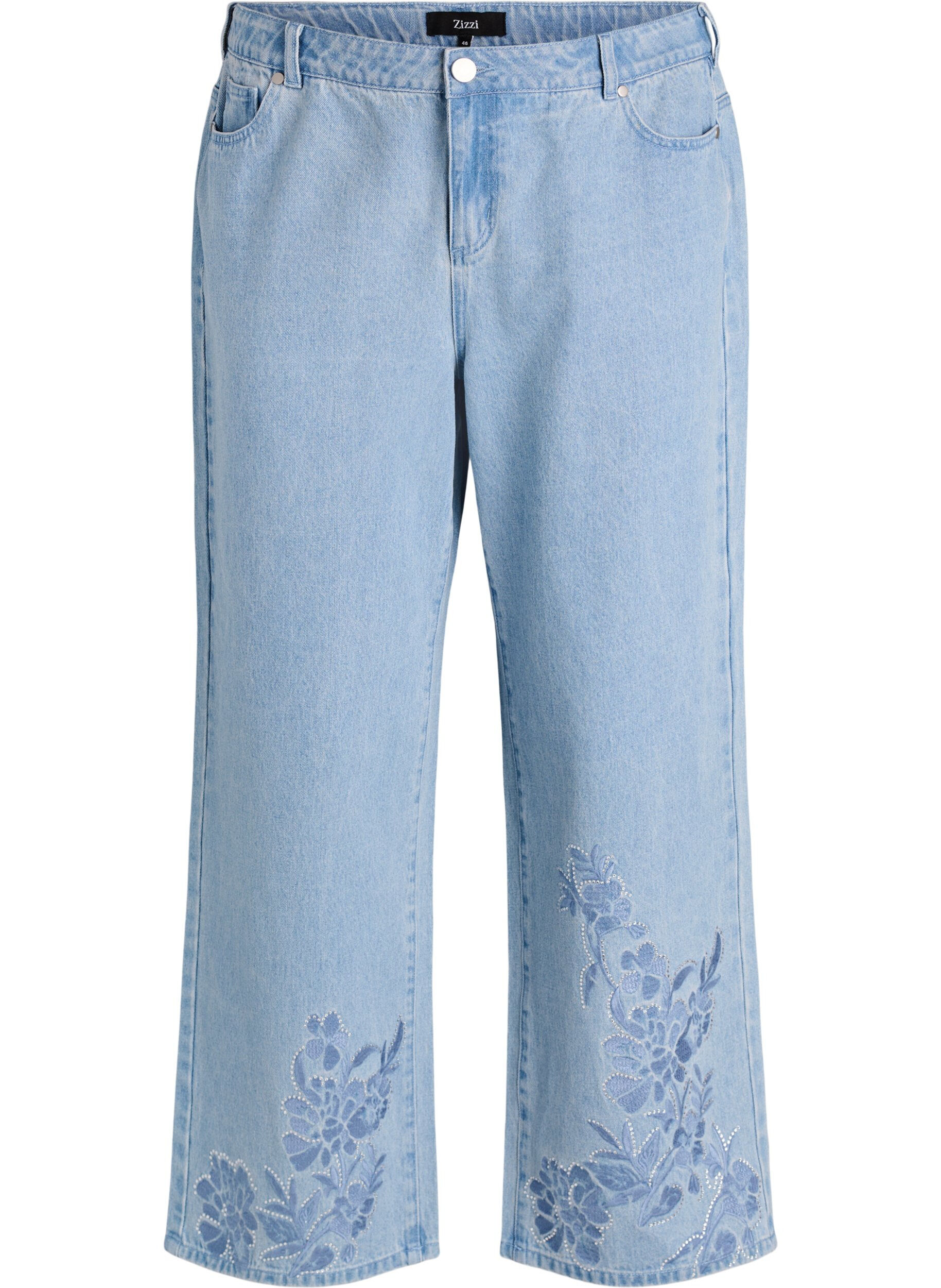 ZizziMyra Jeans mit weiter Passform und Blumendetails, Blau, Packshot image number 0