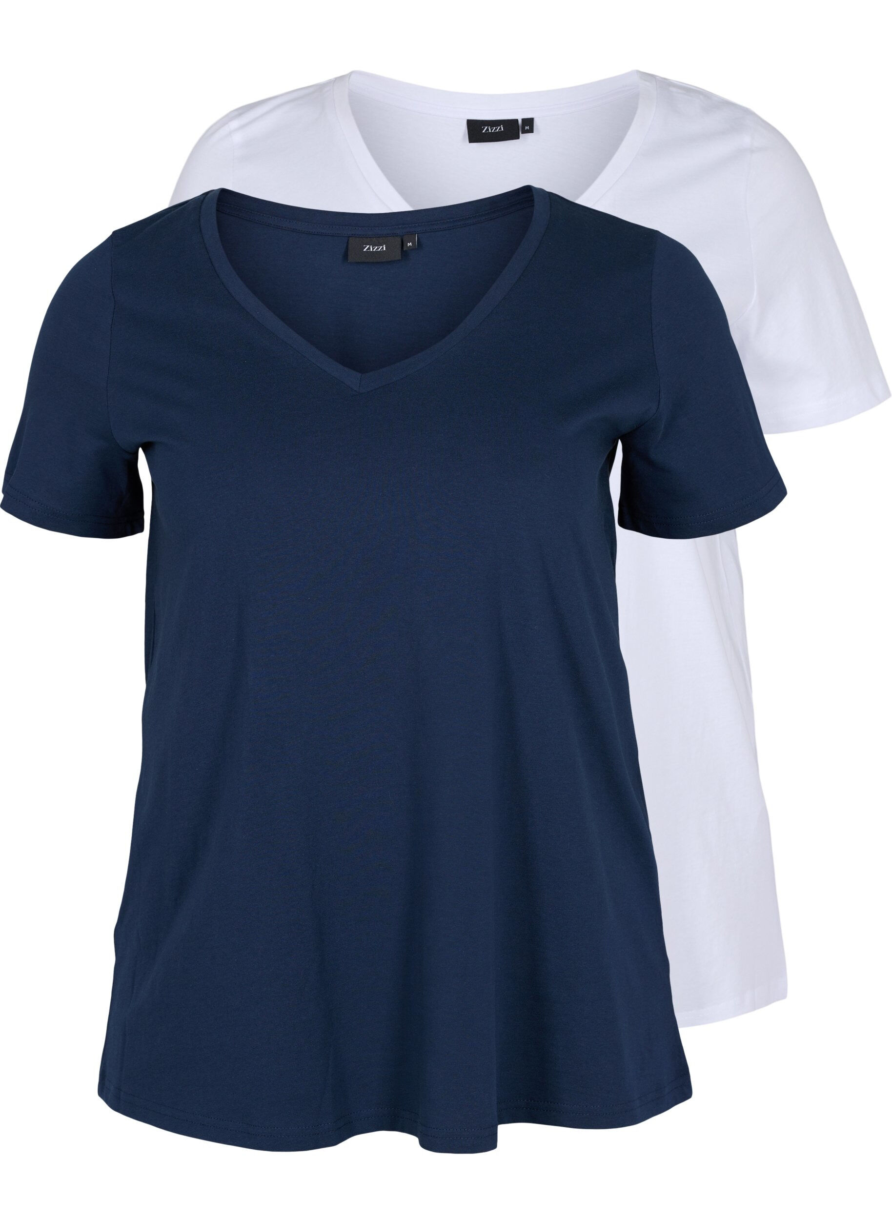 Zizzi2er-Pack basic T-Shirts aus Baumwolle, Navy B/B White, Packshot image number 0