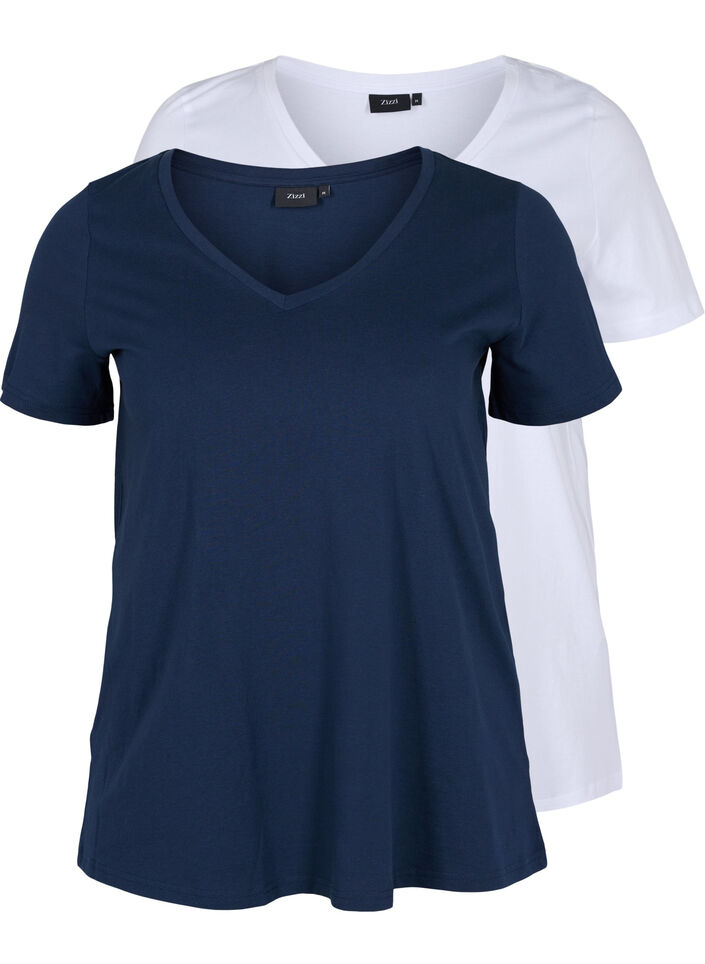 2er-Pack basic T-Shirts aus Baumwolle, Navy B/B White, Packshot image number 0