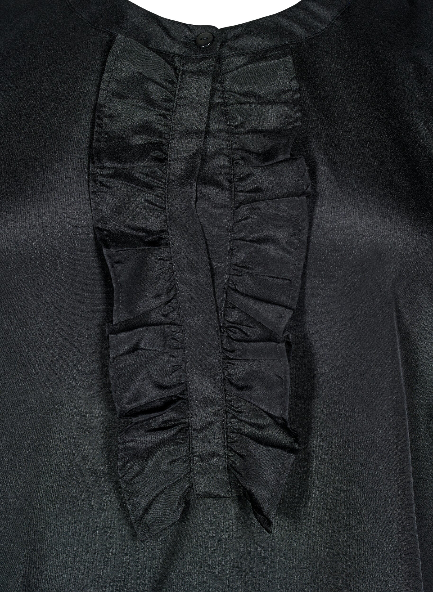 ZizziSatinbluse mit Volantdetails, Black, Packshot image number 2