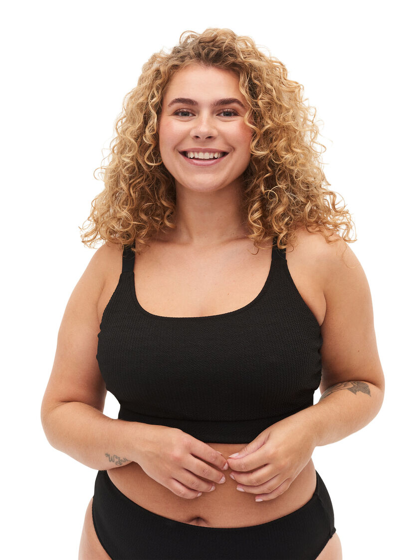 Bikini-Top mit Cr&ecirc;pe-Struktur, Black, Model image number 2