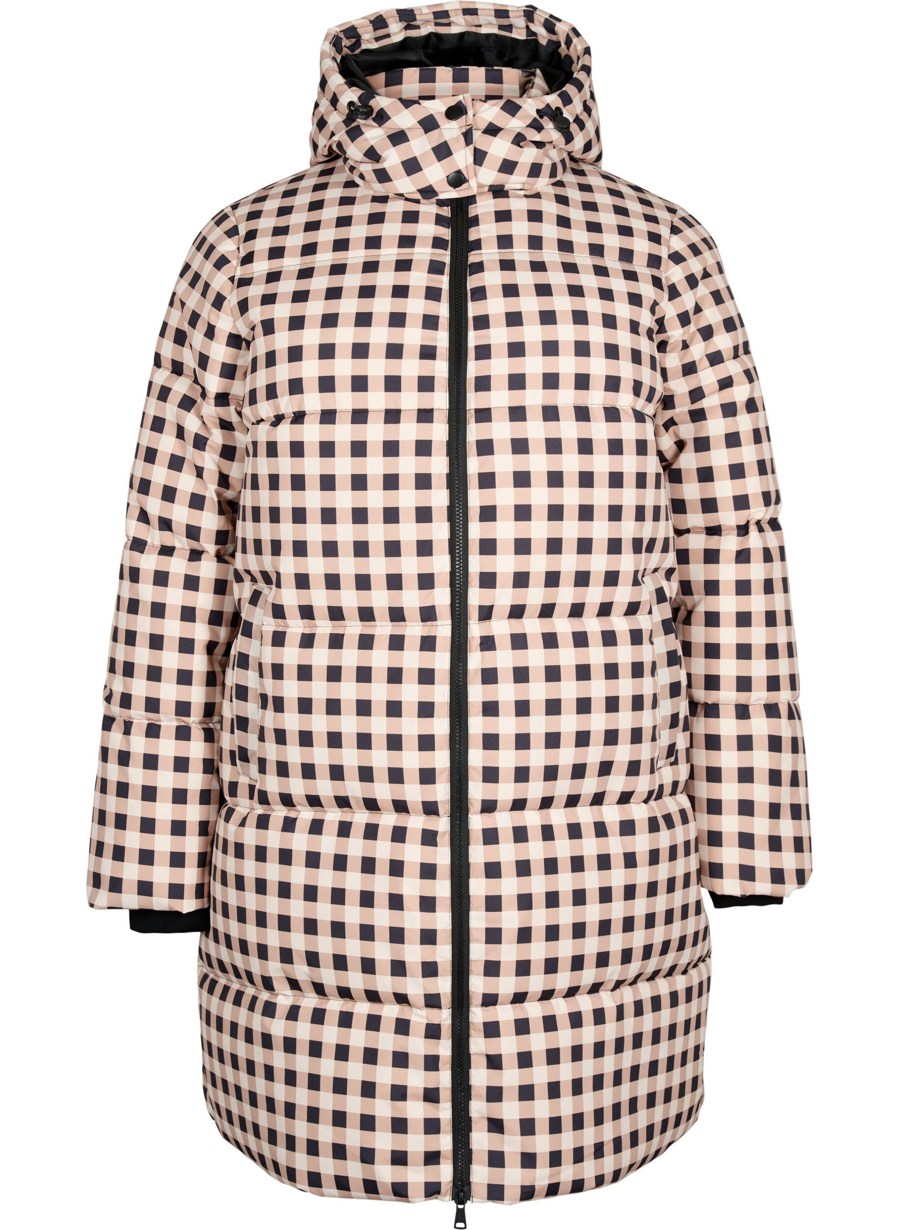 ZizziKarierte Puffer-Winterjacke, Black w. Nomad Check, Packshot image number 0