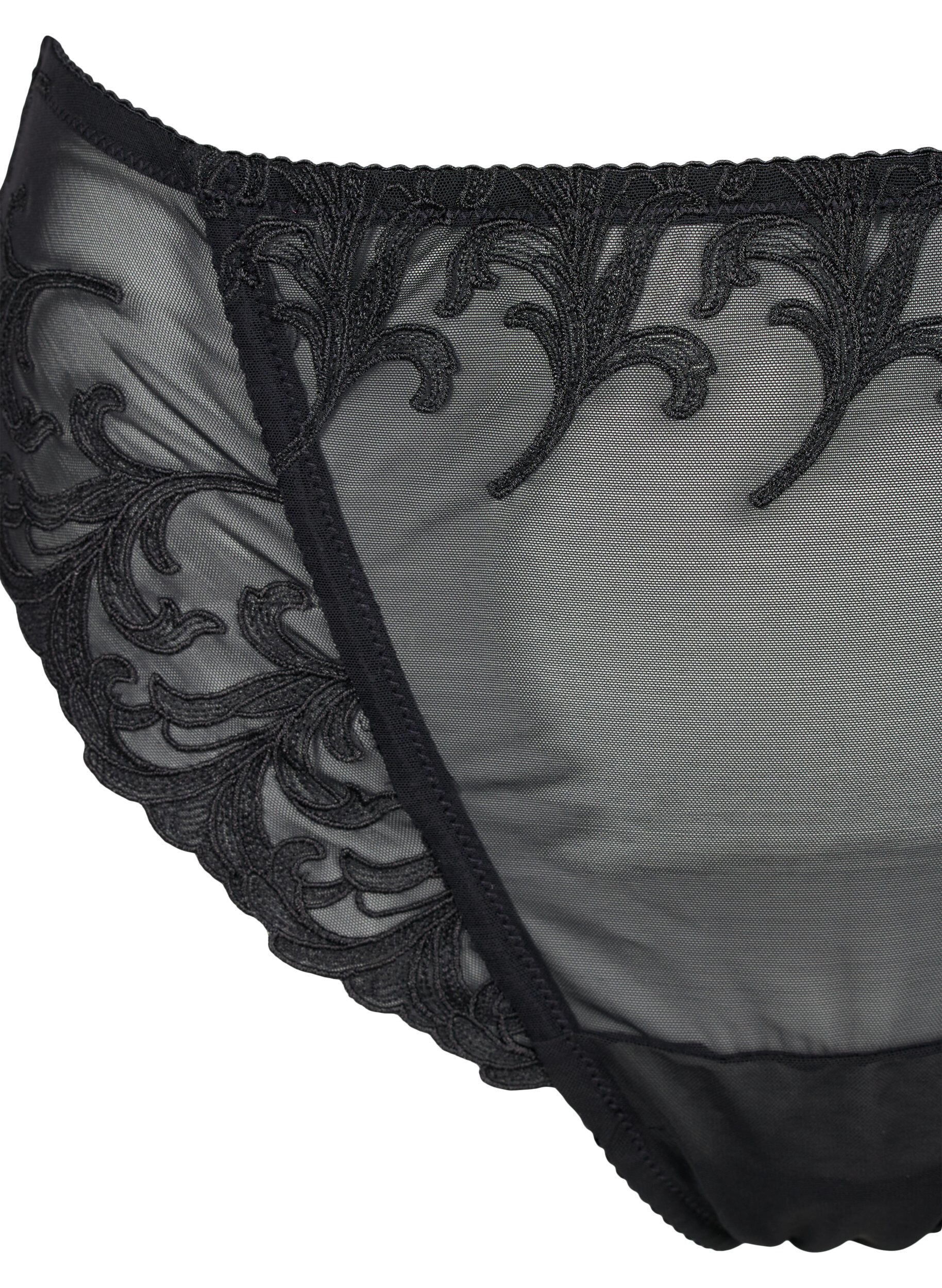 ZizziMesh-Tanga mit Stickereidetails, Schwarz, Packshot image number 2