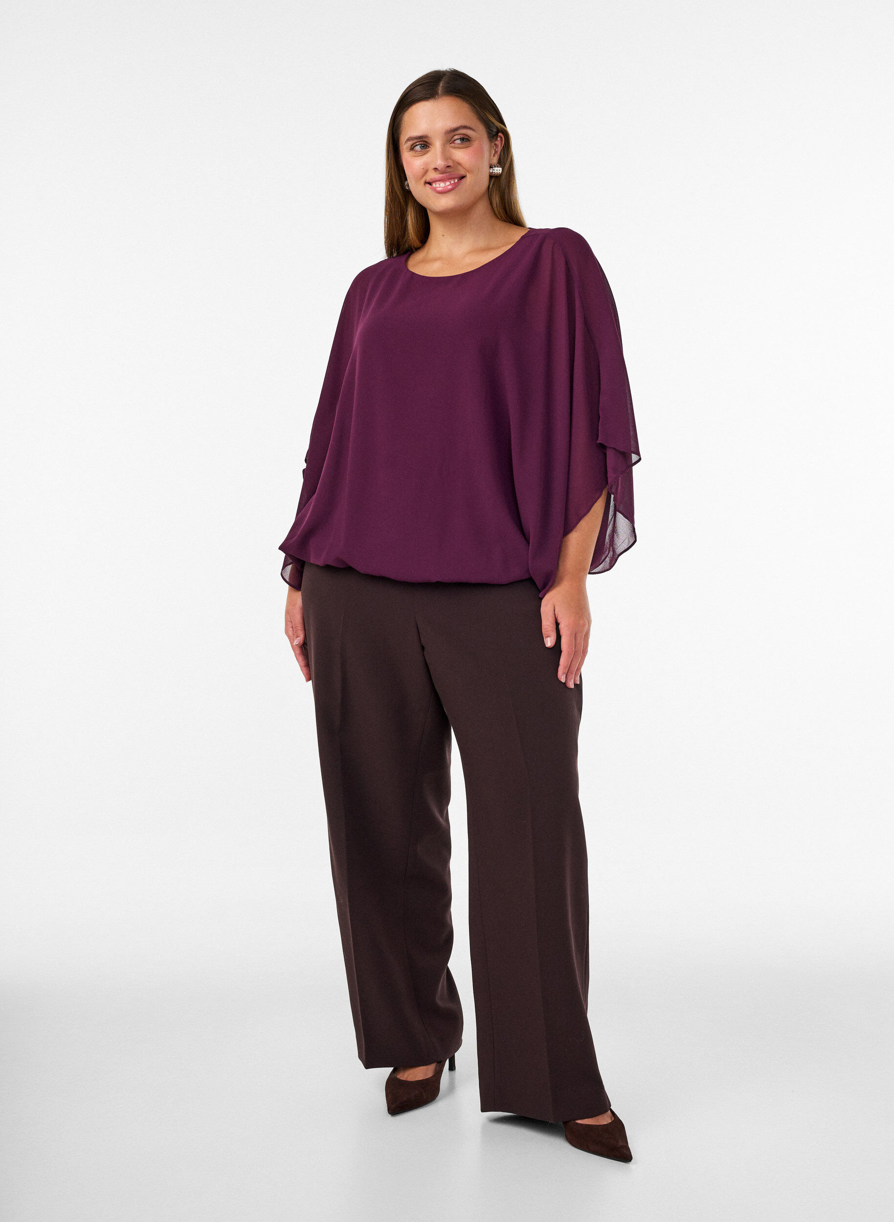 ZizziChiffonbluse mit Balloneffekt, Lila, Model image number 1