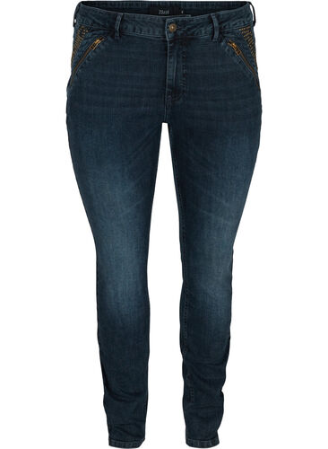 Slim Fit Emily Jeans mit Nieten, Dark blue, Packshot image number 0