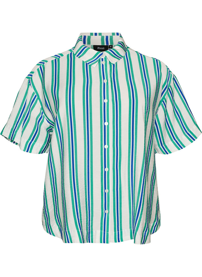 Gestreifte Bluse aus Viskose mit kurzen &Auml;rmeln, Vanille, Packshot image number 0