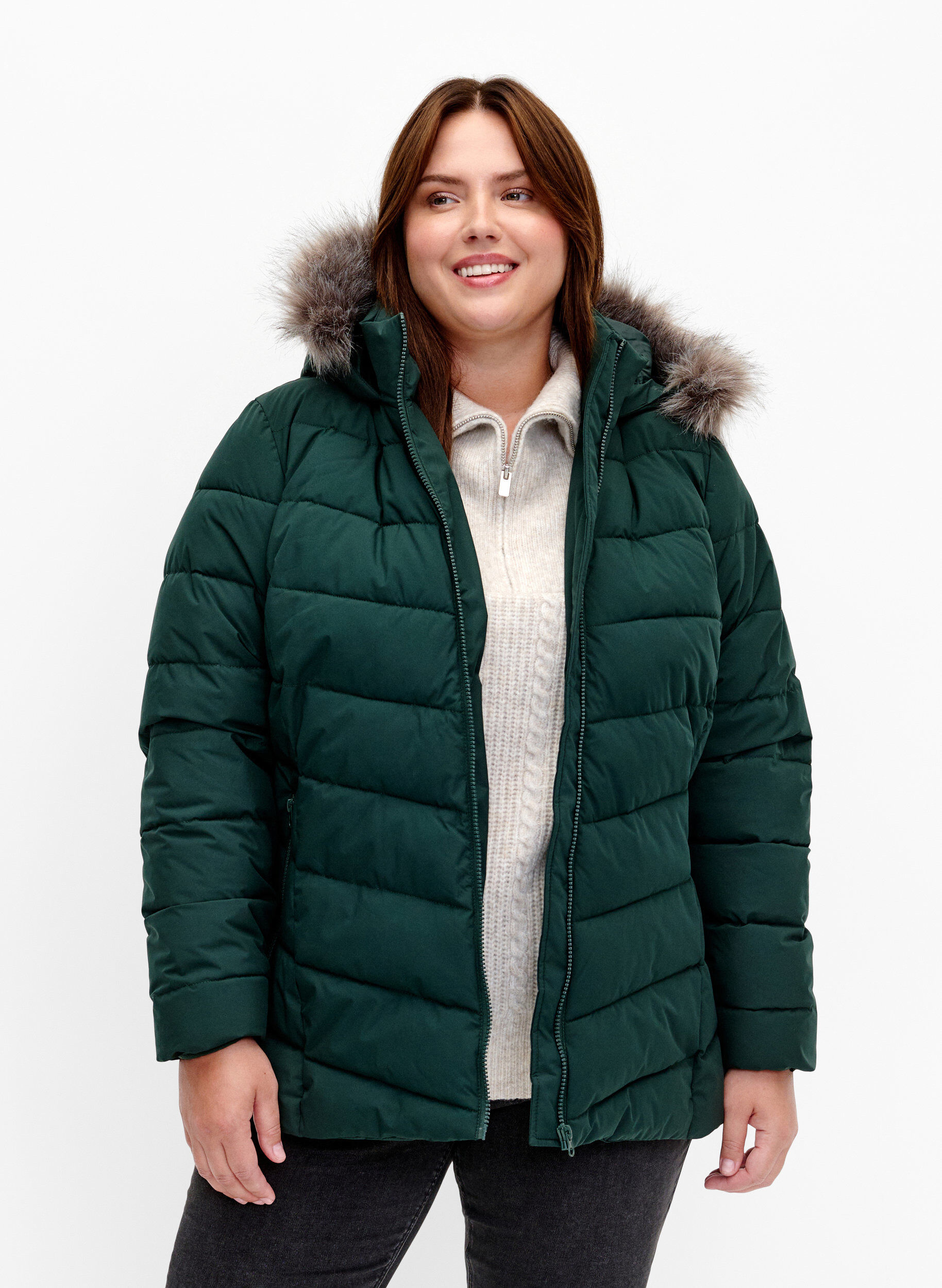 ZizziKurze Steppjacke mit Kapuze, Gr&uuml;n, Model image number 0