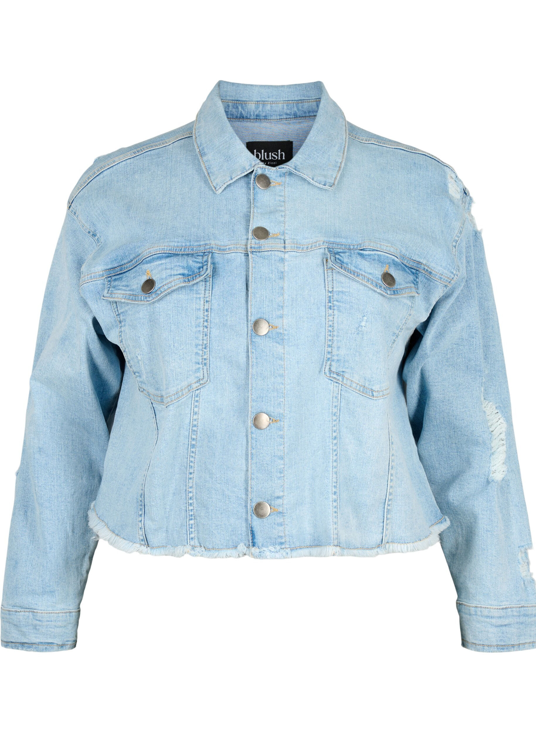 ZizziKurze Denim-Jacke mit Details in Used-Optik, Light Blue Denim, Packshot image number 0
