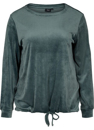 Langarm Velours-Bluse mit Bindedetail, Balsam Green, Packshot image number 0