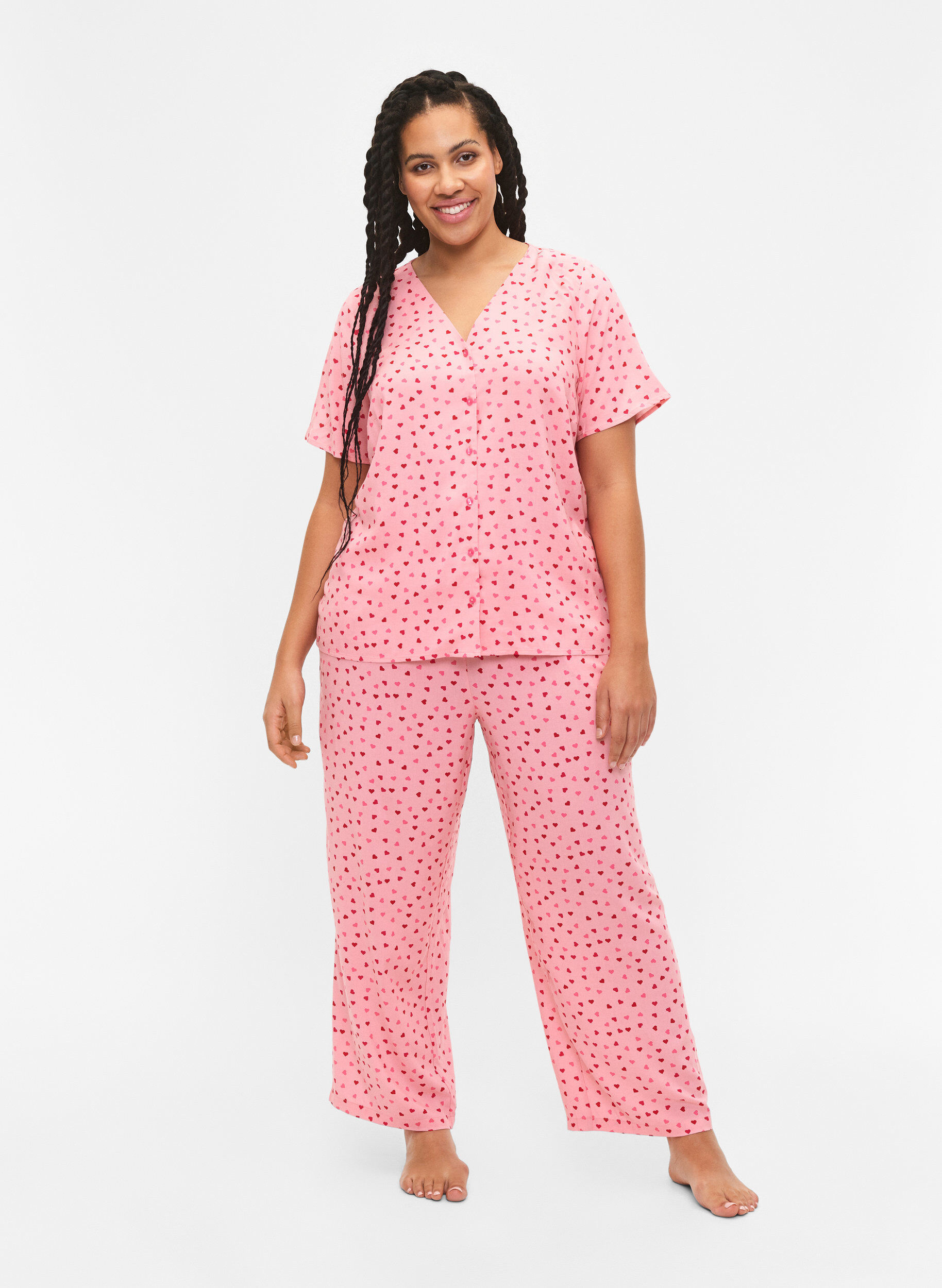 ZizziBedrucktes Pyjama-Oberteil aus Viskose, Rot, Model image number 1