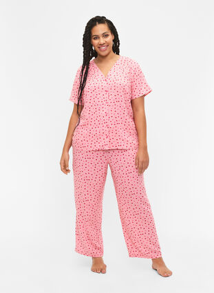 Bedrucktes Pyjama-Oberteil aus Viskose, Pink Icing W. hearts, Model image number 2