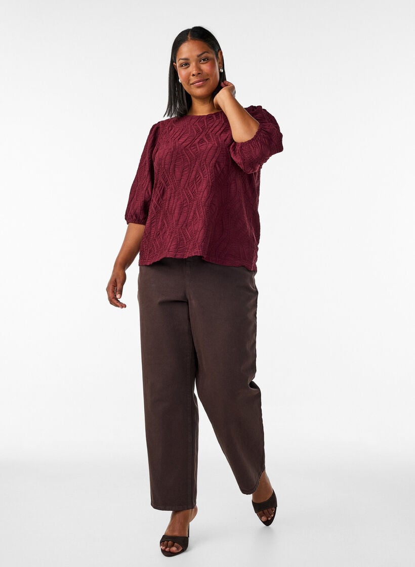 Bluse mit Struktur und 3/4-&Auml;rmeln, Rot, Model image number 1
