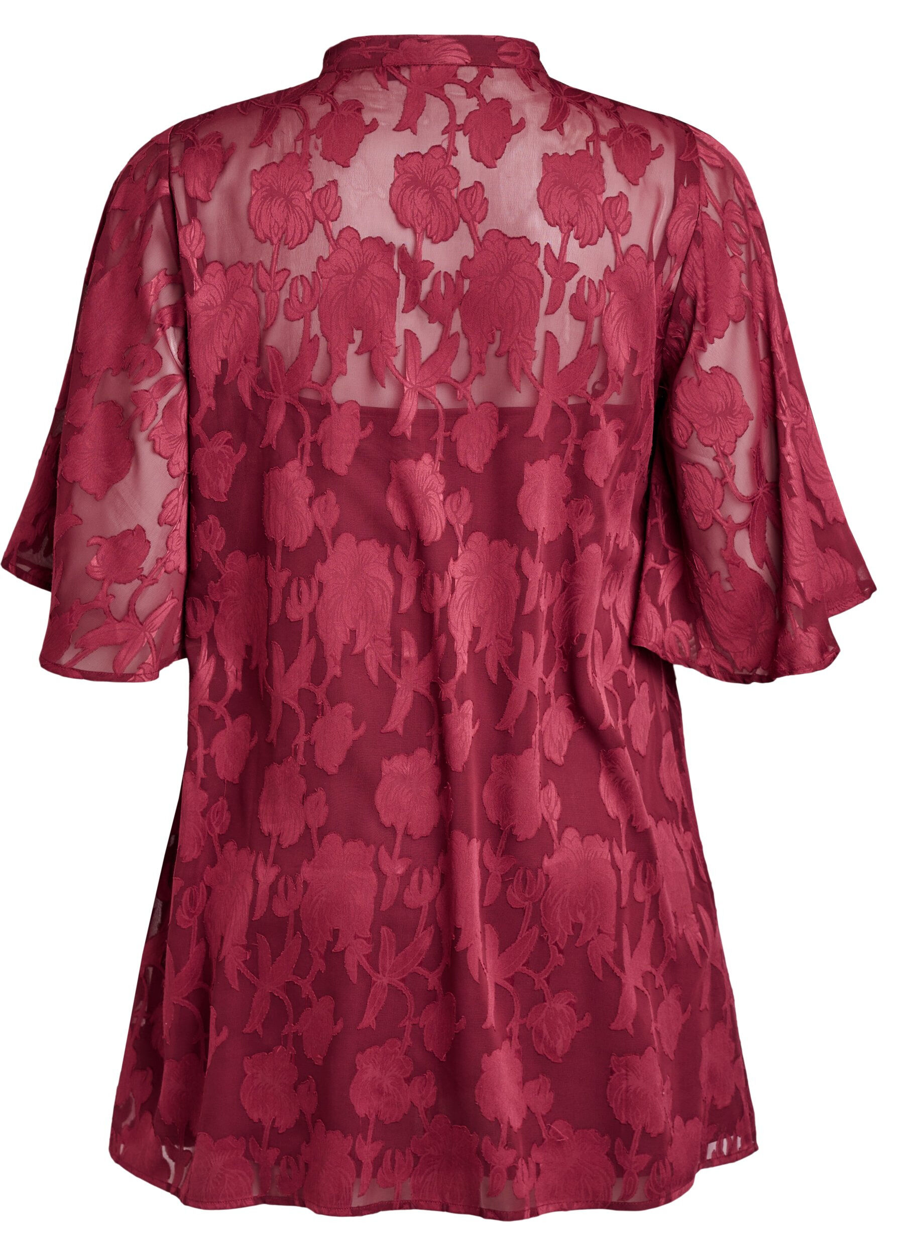 ZizziKurzes A-Linien-Kleid mit Blumenmuster, Dunkles Bordeaux, Packshot image number 1