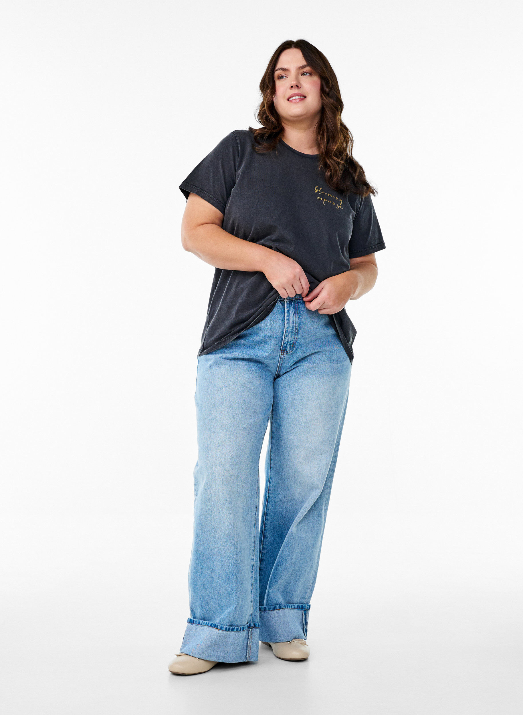 ZizziT-Shirt aus Bio-Baumwolle mit coolem Print, Grau, Model image number 1