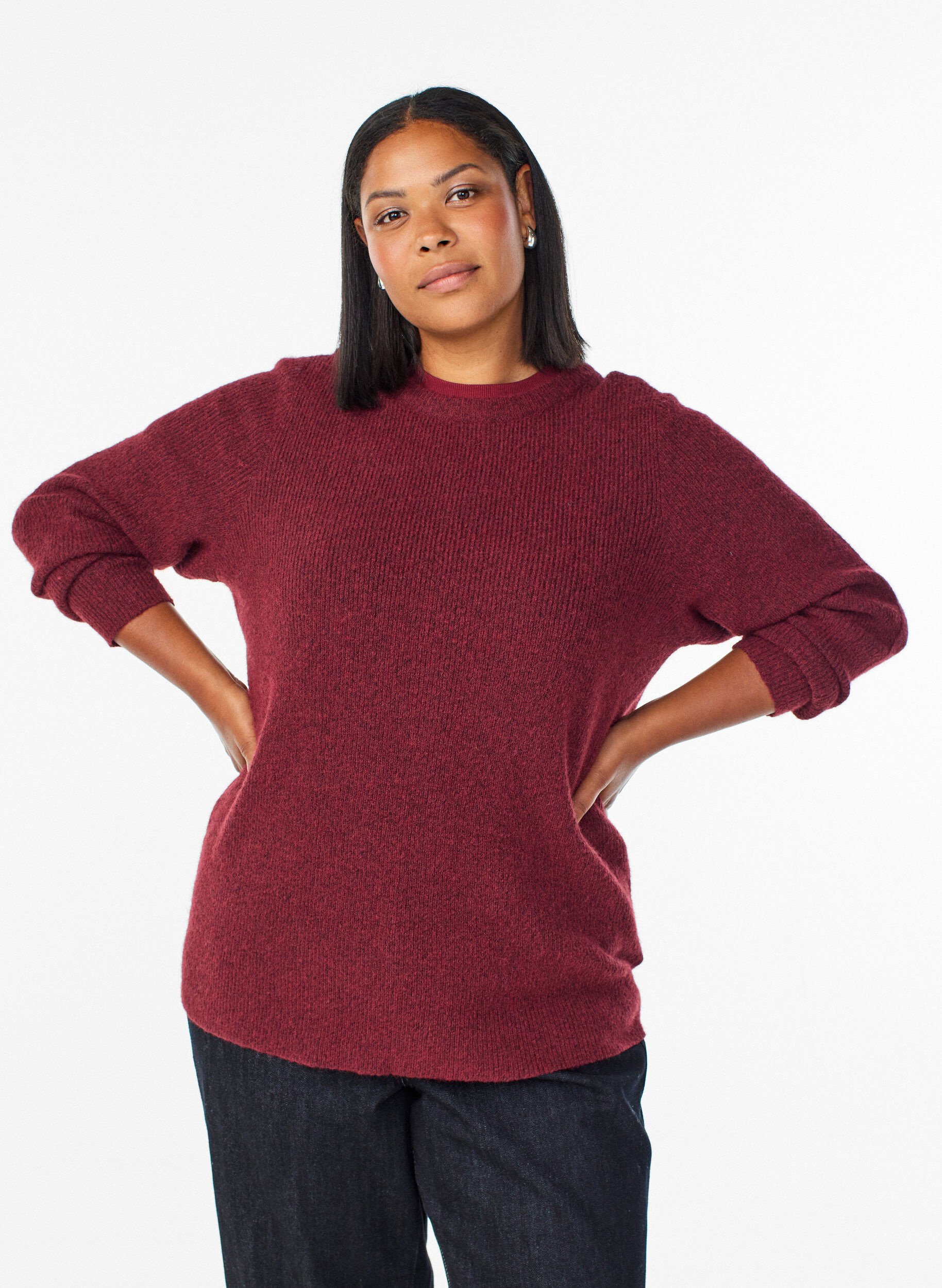 ZizziMelierte Strickbluse mit Rundhalsausschnitt, Rot, Model image number 0