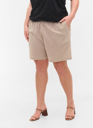 Lockere Shorts aus einer Baumwollmischung mit Leinen, Simply Taupe, Model image number 2