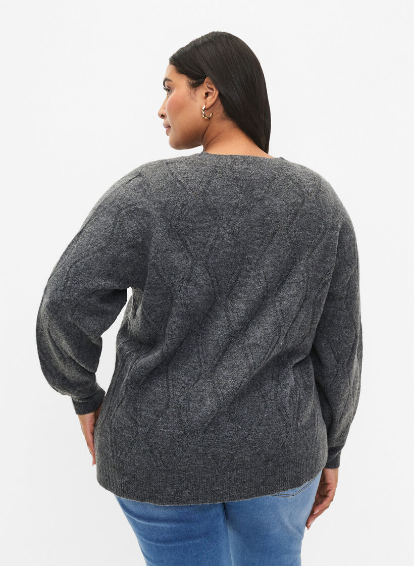 Gestrickter Pullover mit Lochmuster, Dark Grey Melange, Model image number 1