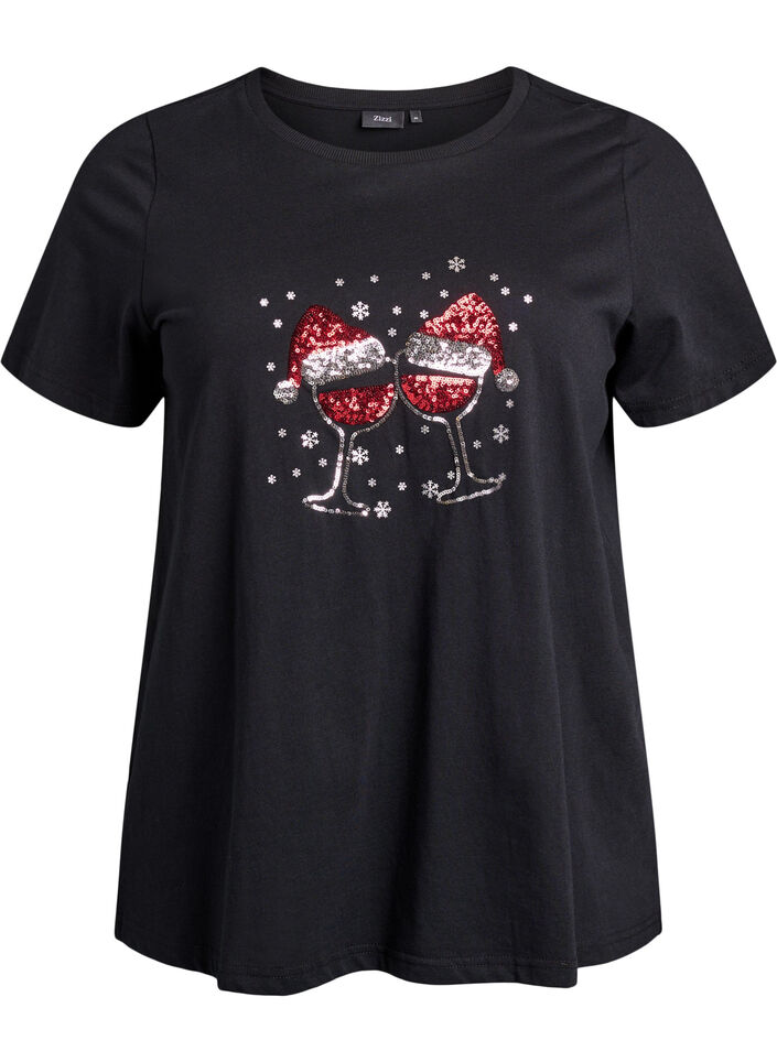 Weihnachts-T-Shirt aus Bio-Baumwolle, Schwarz, Packshot image number 0